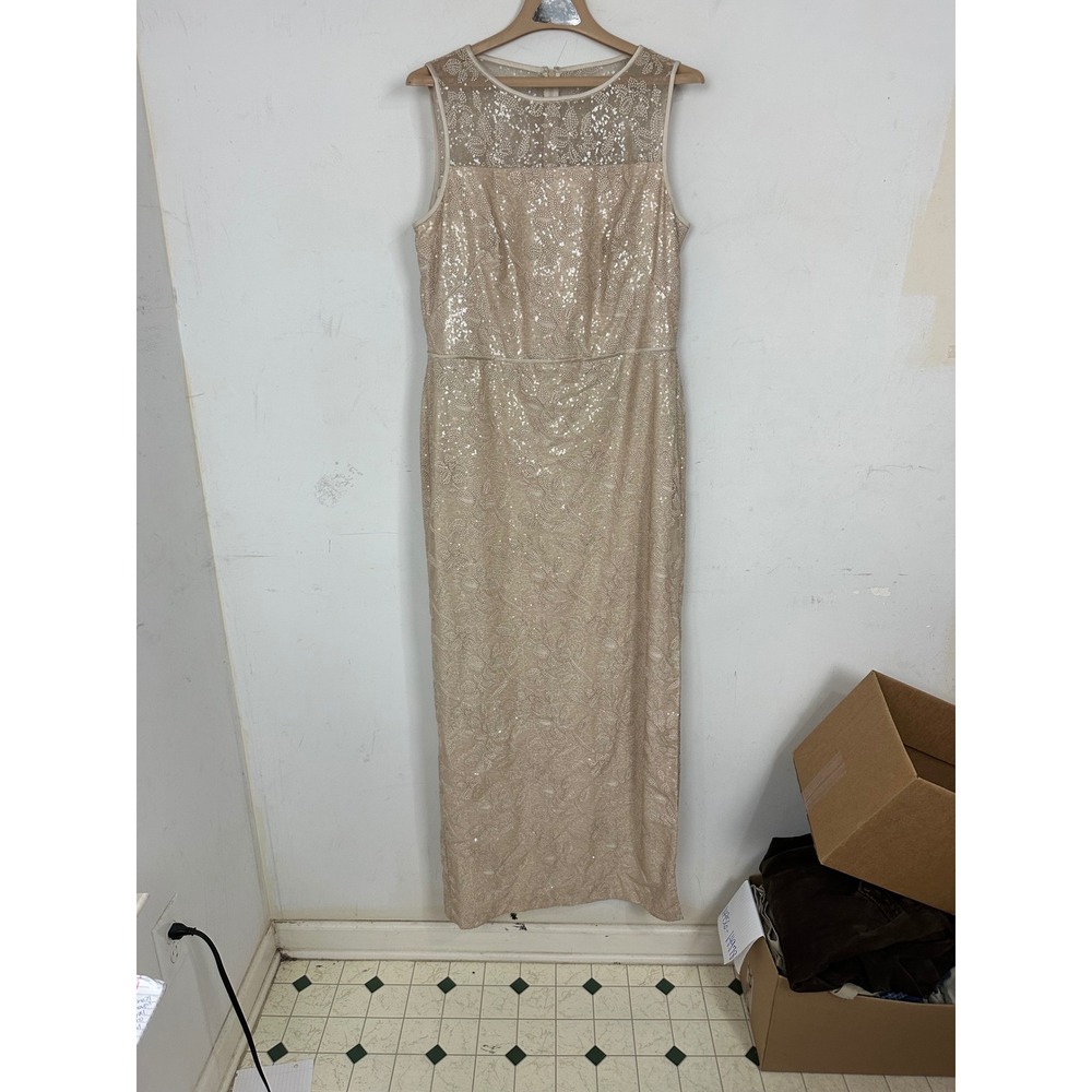 Lauren Ralph Lauren Champagne Gold Sequin Floral Evening Gown Maxi Dress 12